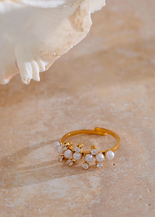 Bague Géométrique Dorée Perle– Finition Or Véritable Éclat Chic