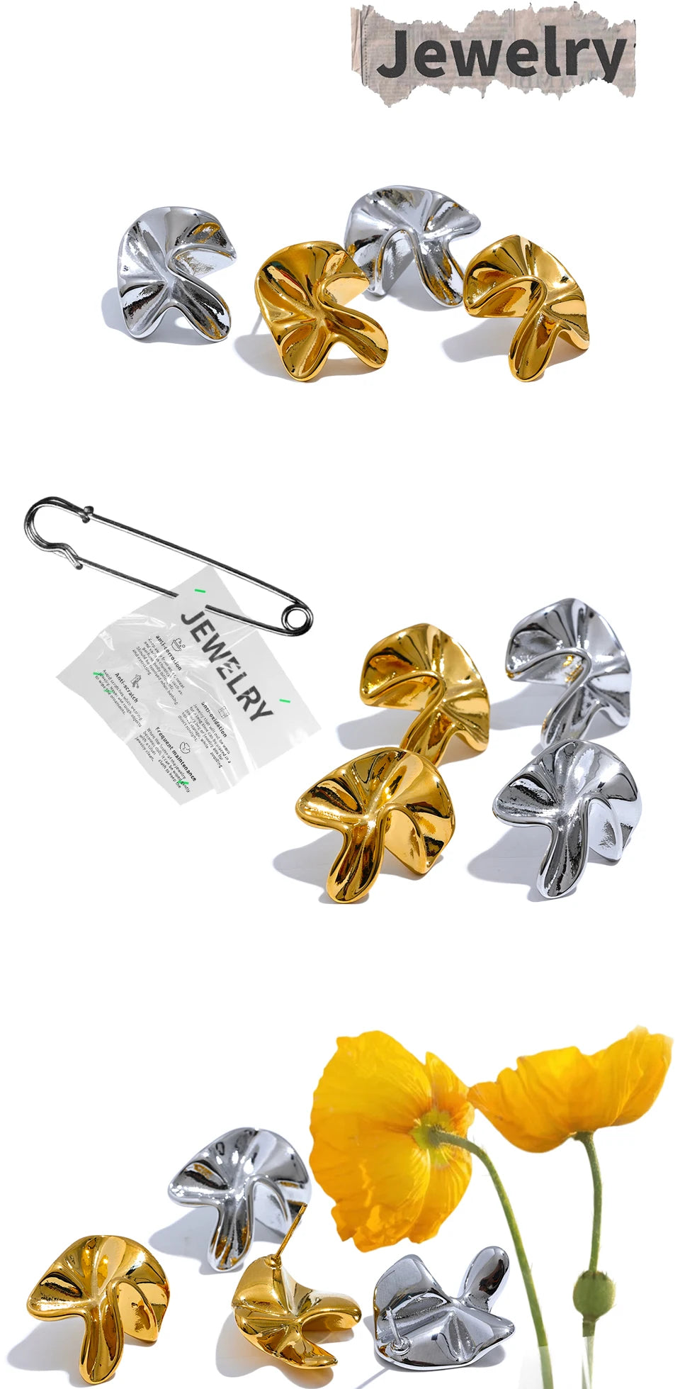 Boucles d’Oreilles Clous Fleurs Irrégulières en Acier Inoxydable