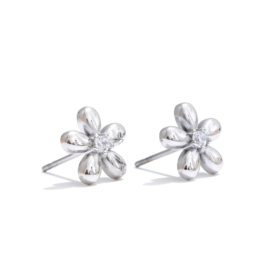 Boucles d’Oreilles Fleurs Zircon – Inspiration Nature ; Finition Or Véritable