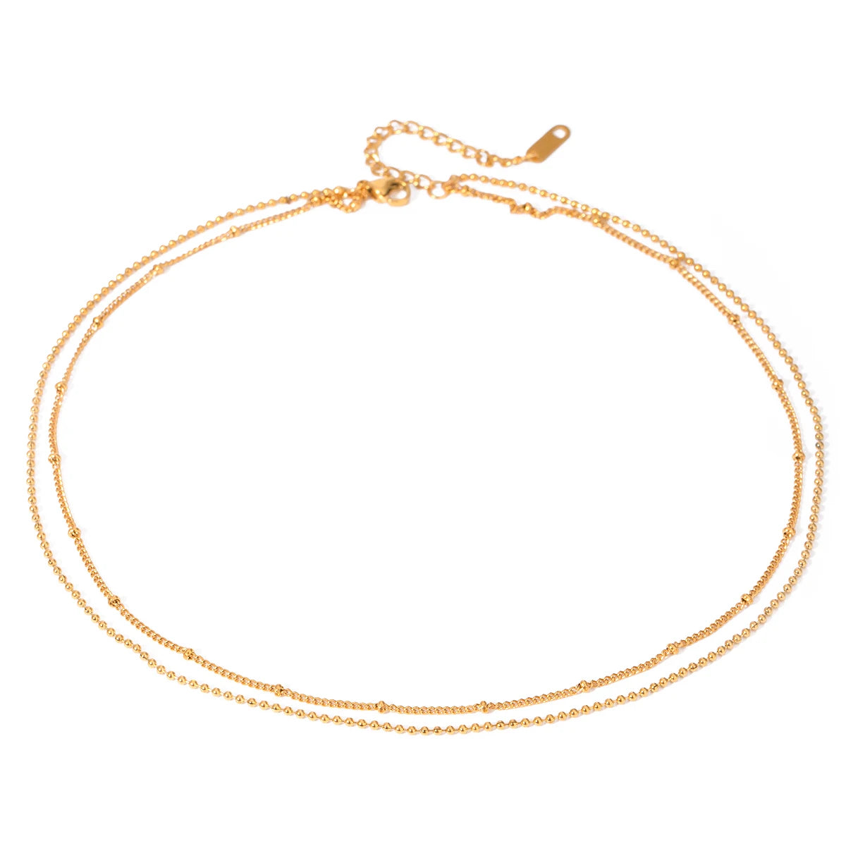 Collier Double Rang en Acier Inoxydable Plaqué Or 18K avec Chaîne de Perles – Bijou Étanche & Élégant