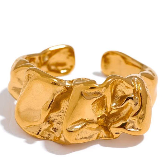 Bague Géométrique en Acier Inoxydable Plaqué Or 18K – Style Tendance pour Femme