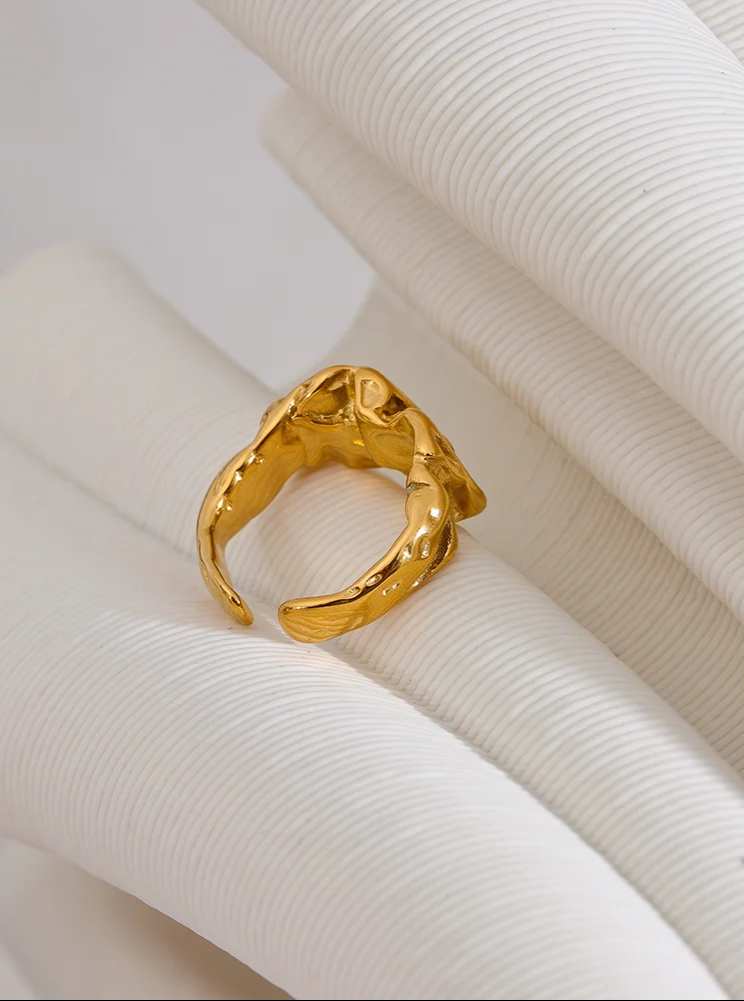 Bague Géométrique en Acier Inoxydable Plaqué Or 18K – Style Tendance pour Femme
