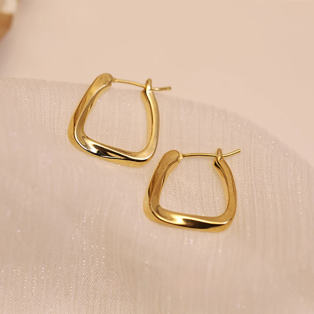 Boucles d'Oreilles Hoop Géométriques en Acier Inoxydable