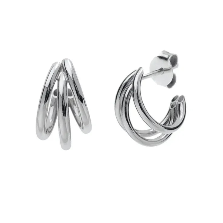 Boucles d'Oreilles Vintage en Argent Sterling 925 – Cercle Triple Ouvert