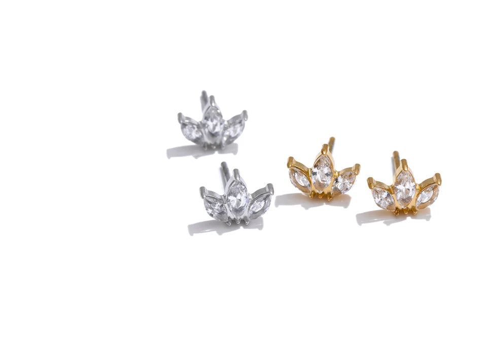 Boucles d’Oreilles Fleurs – Design Géométrique ; Finition Or Véritable