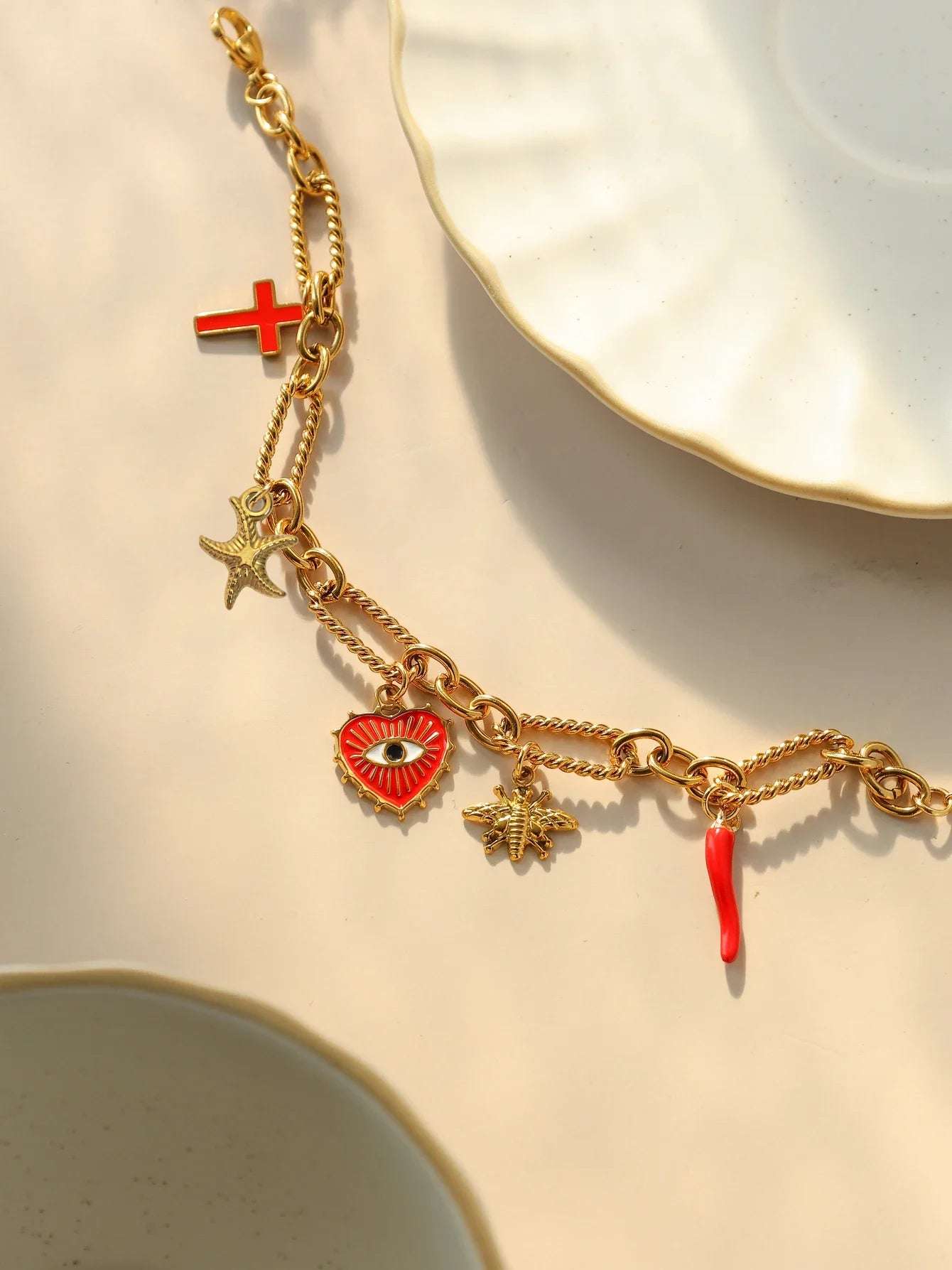 Bracelet Pendentifs en Acier Inoxydable Plaqué Or